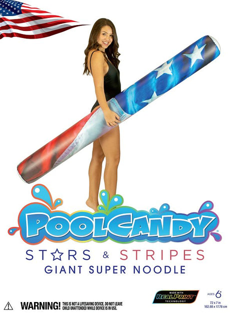 PoolCandy Stars and Stripes Series US1724US Giant-Size American-Flag Pool Noodle, Cylindrical, PVC, Blue/Red/White