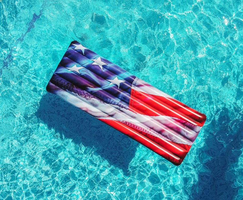 PoolCandy Stars and Stripes Series US4402US Deluxe-Size American-Flag Pool Raft, PVC, Blue/Red/White
