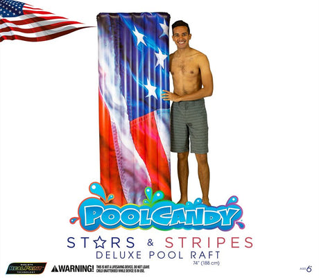 PoolCandy Stars and Stripes Series US4402US Deluxe-Size American-Flag Pool Raft, PVC, Blue/Red/White