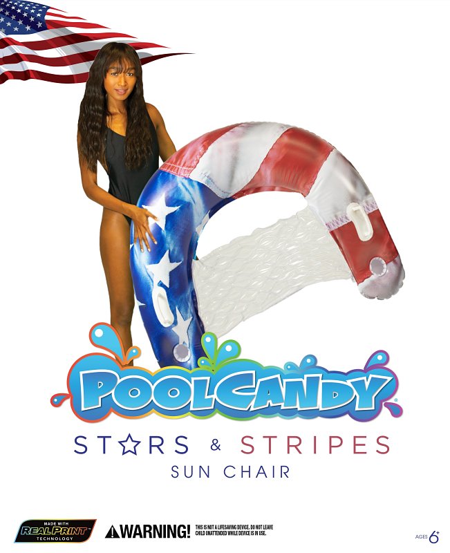 PoolCandy Stars and Stripes Series US2401US Jumbo-Size American-Flag Pool Sun Chair, PVC, Blue/Red/White