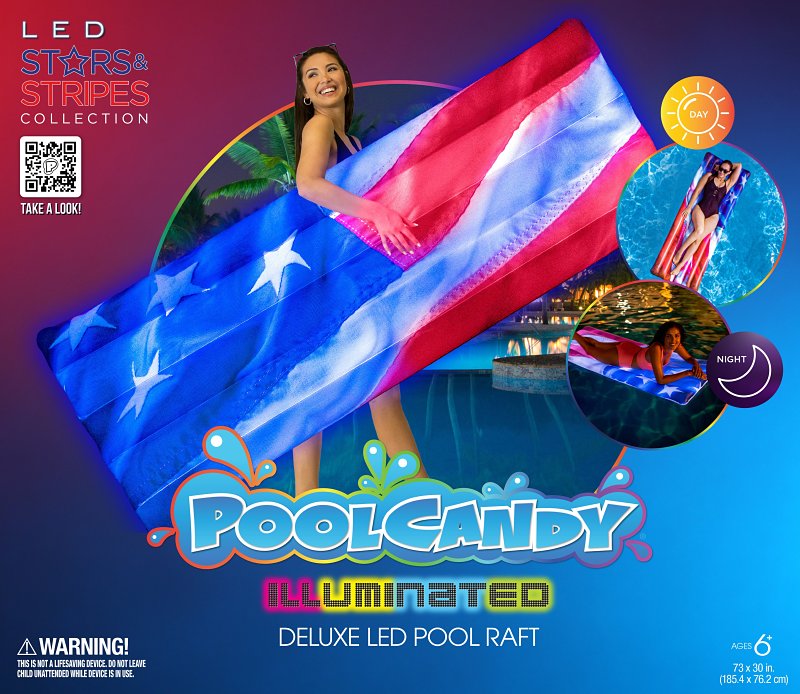 PoolCandy Stars and Stripes Series US4452USL Deluxe-Size American-Flag Pool Raft, PVC, Multi-Color