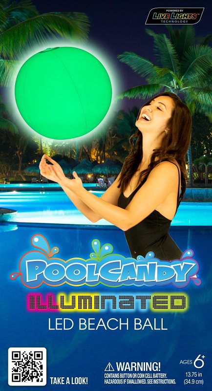PoolCandy Illuminated IL1220MU Beach Ball, 13-3/4 in Dia