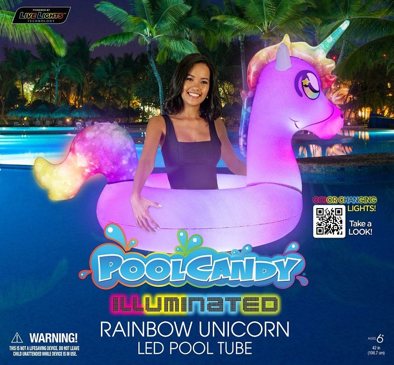 PoolCandy PC2942UNI Illuminated LED Pool Tube, Inflatable Profile, PVC, Multi-Color