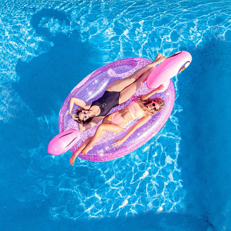 PoolCandy PC1810GF Gigantic Float, Inflatable Profile, Flamingo, PVC, Pink Glitter