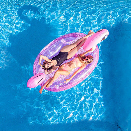 PoolCandy PC1810GF Gigantic Float, Inflatable Profile, Flamingo, PVC, Pink Glitter