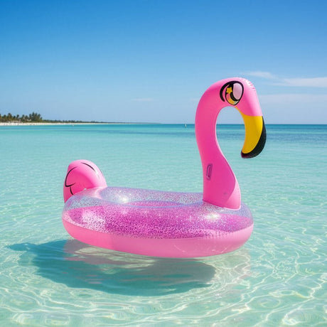 PoolCandy PC1810GF Gigantic Float, Inflatable Profile, Flamingo, PVC, Pink Glitter