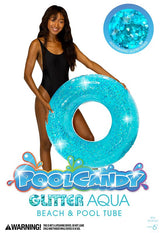 PoolCandy SplashParty Series PC2236AQG Beach and Pool Tube, Aqua Glitter