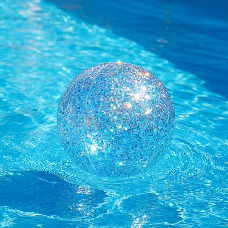 PoolCandy PCL1752AQG Beach Ball, 13-3/4 in Dia, PVC, Aqua Glitter