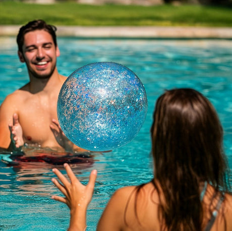 PoolCandy PCL1752AQG Beach Ball, 13-3/4 in Dia, PVC, Aqua Glitter