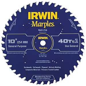 Irwin 1807367 Circular Saw Blade, 10 in Dia, 5/8 in Arbor, 40-Teeth, Carbide Cutting Edge