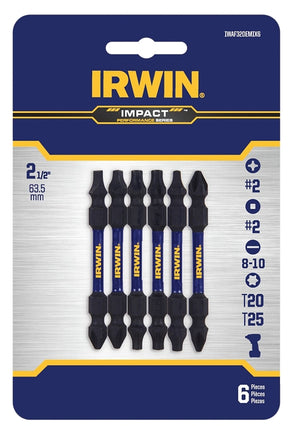 Irwin IWAF32DEMIX6 Double End Bit Set, Phillips, Square Drive, 1/4 in Shank, Hex Shank, 2-3/8 in L, Steel