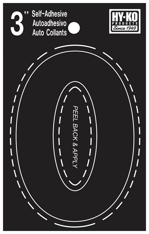 Hy-Ko 30400 Series 30410 Self-Stick Die-Cut Number, Character: 0, 3 in H Character, Black Character, Vinyl, Pack of 10
