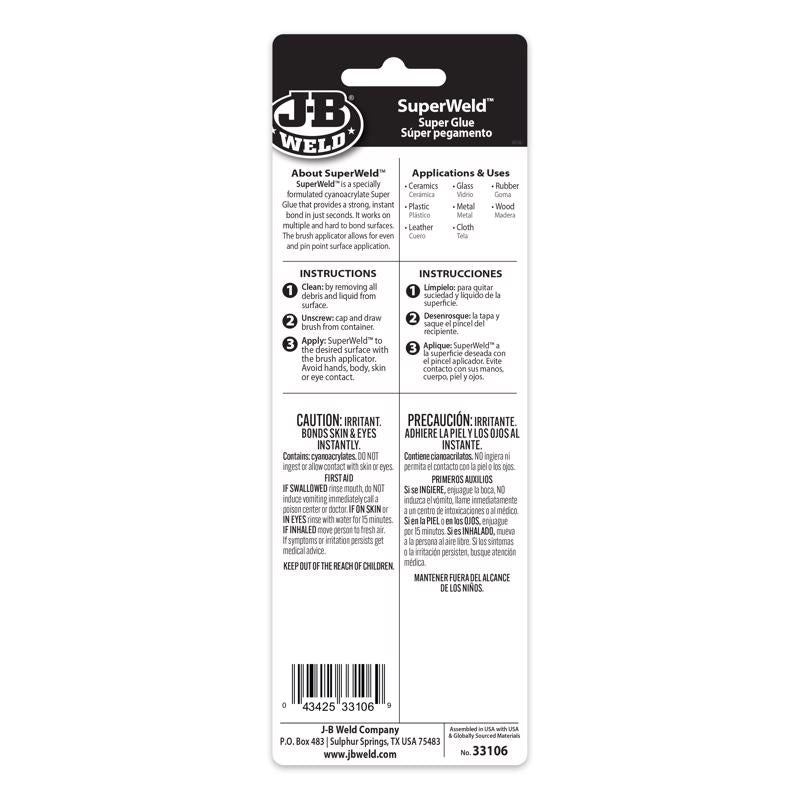 J-B Weld SuperWeld High Strength Glue Clear Super Glue Brush On 0.2 gm