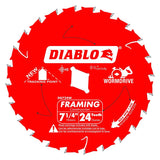 Diablo D0724W Circular Saw Blade, 7-1/4 in Dia, 5/8 in Arbor, 10,000 rpm, 24-Teeth, Carbide Cutting Edge, Pack of 10