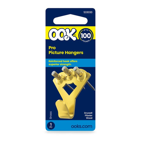 OOK 50027 Picture Hanger, 100 lb, Steel, Brass, Gold