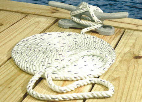 Seachoice Premium 3 Strand Twisted Nylon Dock Line - White With Blue Tracer