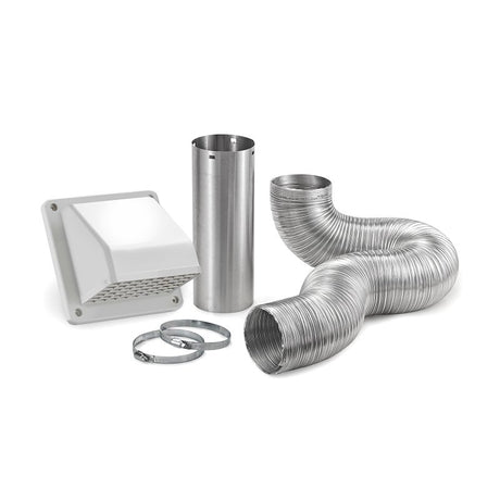 Lambro 1375W-R Wall Hood Vent Kit, Plastic, White, Includes: (2) 4 in Metal Worm Gear Clamps