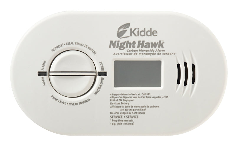 Kidde NightHawk 900-0230 Carbon Monoxide Alarm, 10 ft, +/-30 % Accuracy, 4 to 15 min Response, Digital Display, 85 dB