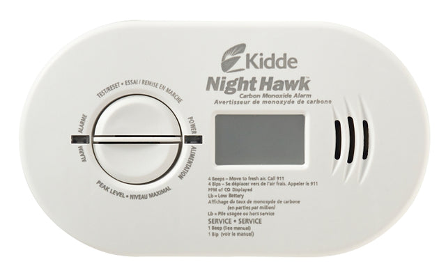 Kidde NightHawk 900-0230 Carbon Monoxide Alarm, 10 ft, +/-30 % Accuracy, 4 to 15 min Response, Digital Display, 85 dB