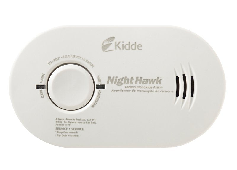 Kidde NightHawk 900-0233 Carbon Monoxide Alarm, 10 ft, +/-30 % Accuracy, 4 to 15 min Response, 85 dB, Wall, White