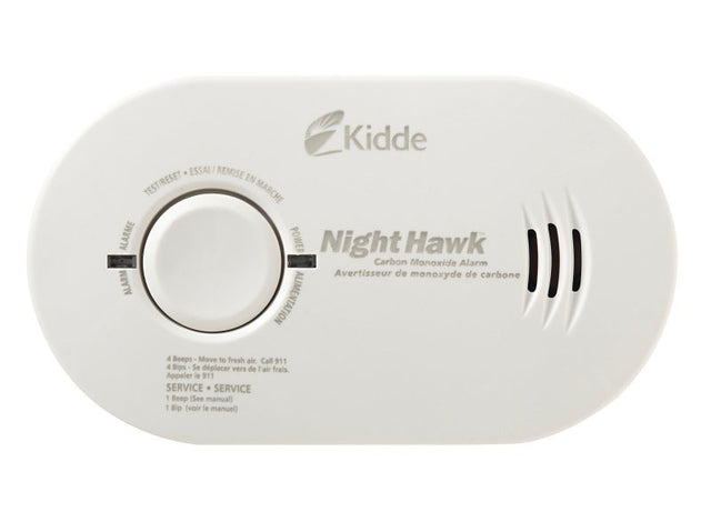 Kidde NightHawk 900-0233 Carbon Monoxide Alarm, 10 ft, +/-30 % Accuracy, 4 to 15 min Response, 85 dB, Wall, White