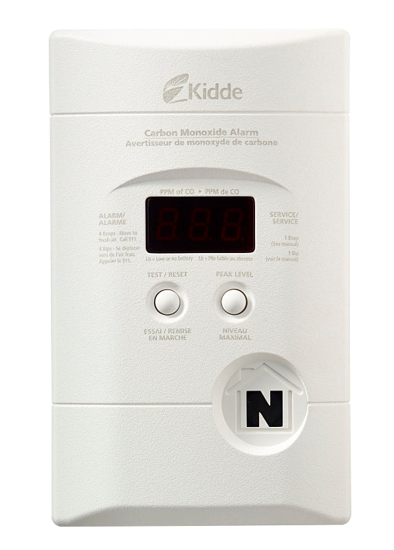 Kidde 900-0076-05 Carbon Monoxide Alarm, 10 ft, +/-30 % Accuracy, 4 to 15 min Response, Digital Display, Wall