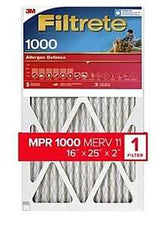 Filtrete Allergen Defense NADP01-2IN-4 Air Filter, 25 in L, 16 in W, 11 MERV, 1000 MPR, Polypropylene Frame, Pack of 4