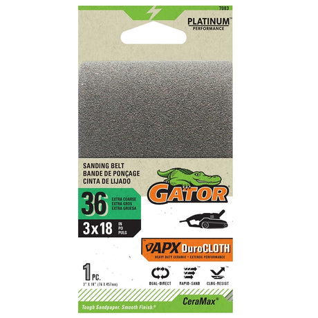 Gator CeraMax 7083 Portable Sander Belt, 3 in W, 18 in L, 36 Grit, Ceramic Abrasive