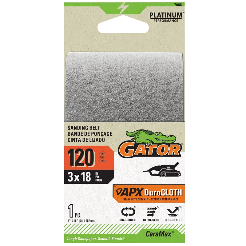 Gator 7086 Portable Sander Belt, 3 in W, 18 in L, 120 Grit, Ceramic Abrasive