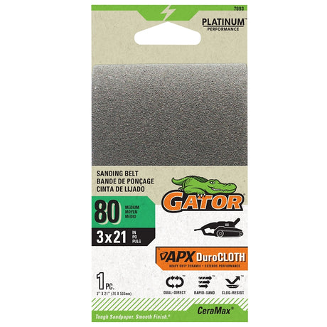 Gator 7093 Portable Sanding Belt, 3 in W, 21 in L, 80 Grit, Ceramic Abrasive