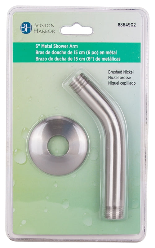 Boston Harbor A558215NP-OBF1 Shower Arm with Flange, 1/2-14 Connection, Threaded, 2.25 in L, Stainless Steel, 45 deg