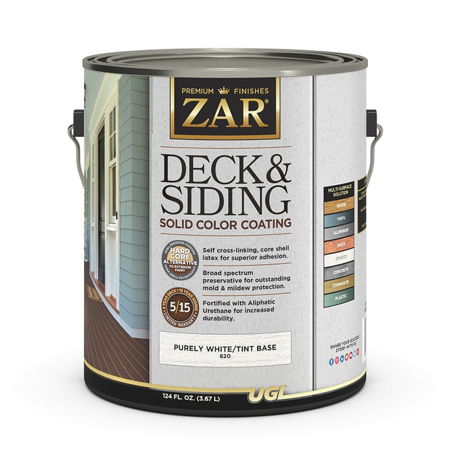 ZAR 82013 Deck and Siding Solid Color Coating, Light Tint Base/Purely White, Liquid, 1 gal