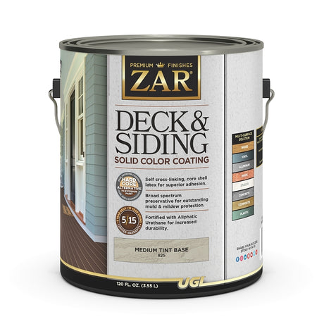 ZAR 82513 Deck and Siding Solid Color Coating, Tint Medium, Liquid, 1 gal