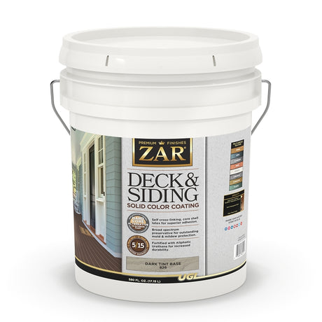 ZAR 82615 Deck and Siding Solid Color Coating, Dark Tint, Liquid, 5 gal