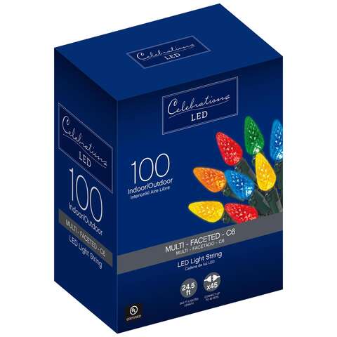Celebrations Blue LED C6 Multicolored 100 ct String Christmas Lights 24.5 ft., Pack of 12