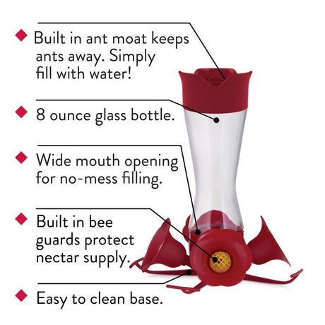 Perky-Pet Hummingbird 8 oz Glass/Plastic Pinch-Waist Nectar Bird Feeder 4 ports, Pack of 2
