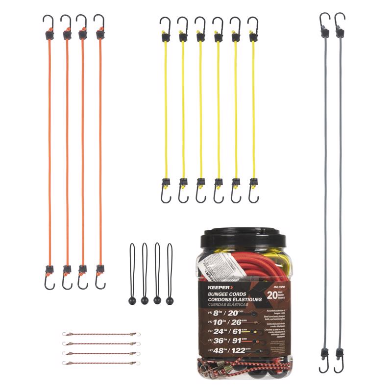 Keeper Assorted Bungee Cord Set 8 in. L X 0.315 in. 20 pk