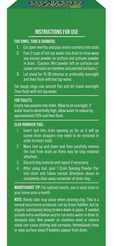Green Gobbler G0010AD Drain Opening Pacs, Powder, Off-White, 6.53 oz Pack
