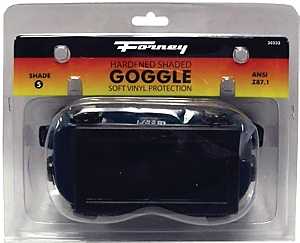 Forney 55301 Welding Goggles, 4-1/4 in L x 2 in W Lens, Glass Lens, Clear Lens, Plastic Frame, #5 Lens