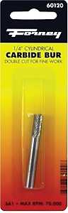 Forney 60120 Burr, 1/4 in Dia Cutting, 1/4 in Shank, Cylinder Shank, Tungsten Carbide Cutting Edge