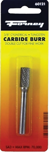 Forney 60121 Burr, 3/8 in Dia Cutting, 1/4 in Shank, Cylinder Shank, Tungsten Carbide Cutting Edge