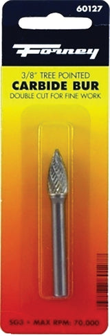 Forney 60127 Burr, 3/8 in Dia Cutting, 1/4 in Shank, Tree Pointed Shank, Tungsten Carbide Cutting Edge