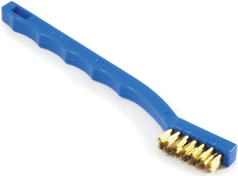 Forney 70489 Scratch Brush, Brass Bristle, 0.006 in L Trim, Plastic Handle, Curved Handle, 7-1/4 in L Handle