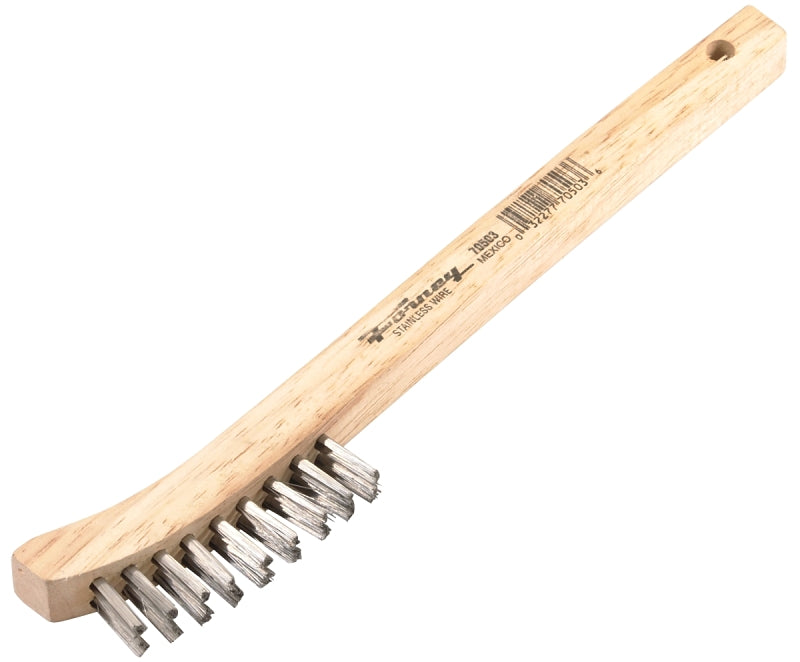 Forney 70503 Scratch Brush, Stainless Steel Bristle, 0.006 in L Trim, Wood Handle, Curved Handle