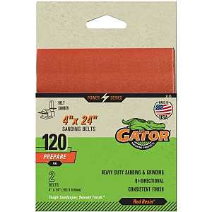 Gator 3185 Sanding Belt, 24 in L, 4 in W, 120 Grit, Fine, Aluminum Oxide Abrasive