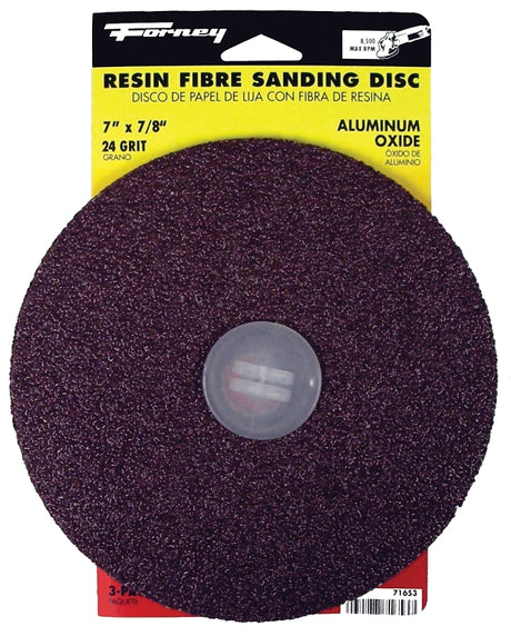 Forney 71653 Sanding Disc, 7 in Dia, 7/8 in Arbor, 24 Grit, Extra Coarse, Aluminum Oxide Abrasive, Fiber Backing