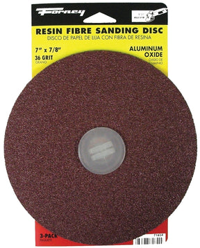 Forney 71654 Sanding Disc, 7 in Dia, 7/8 in Arbor, 36 Grit, Extra Coarse, Aluminum Oxide Abrasive, Fiber Backing