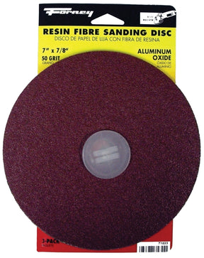 Forney 71655 Sanding Disc, 7 in Dia, 7/8 in Arbor, 50 Grit, Coarse, Aluminum Oxide Abrasive, Fiber Backing