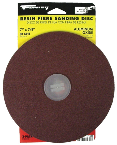 Forney 71656 Sanding Disc, 7 in Dia, 7/8 in Arbor, 80 Grit, Medium, Aluminum Oxide Abrasive, Fiber Backing