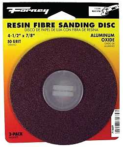 Forney 71669 Sanding Disc, 4-1/2 in Dia, 7/8 in Arbor, Coated, 50 Grit, Coarse, Aluminum Oxide Abrasive